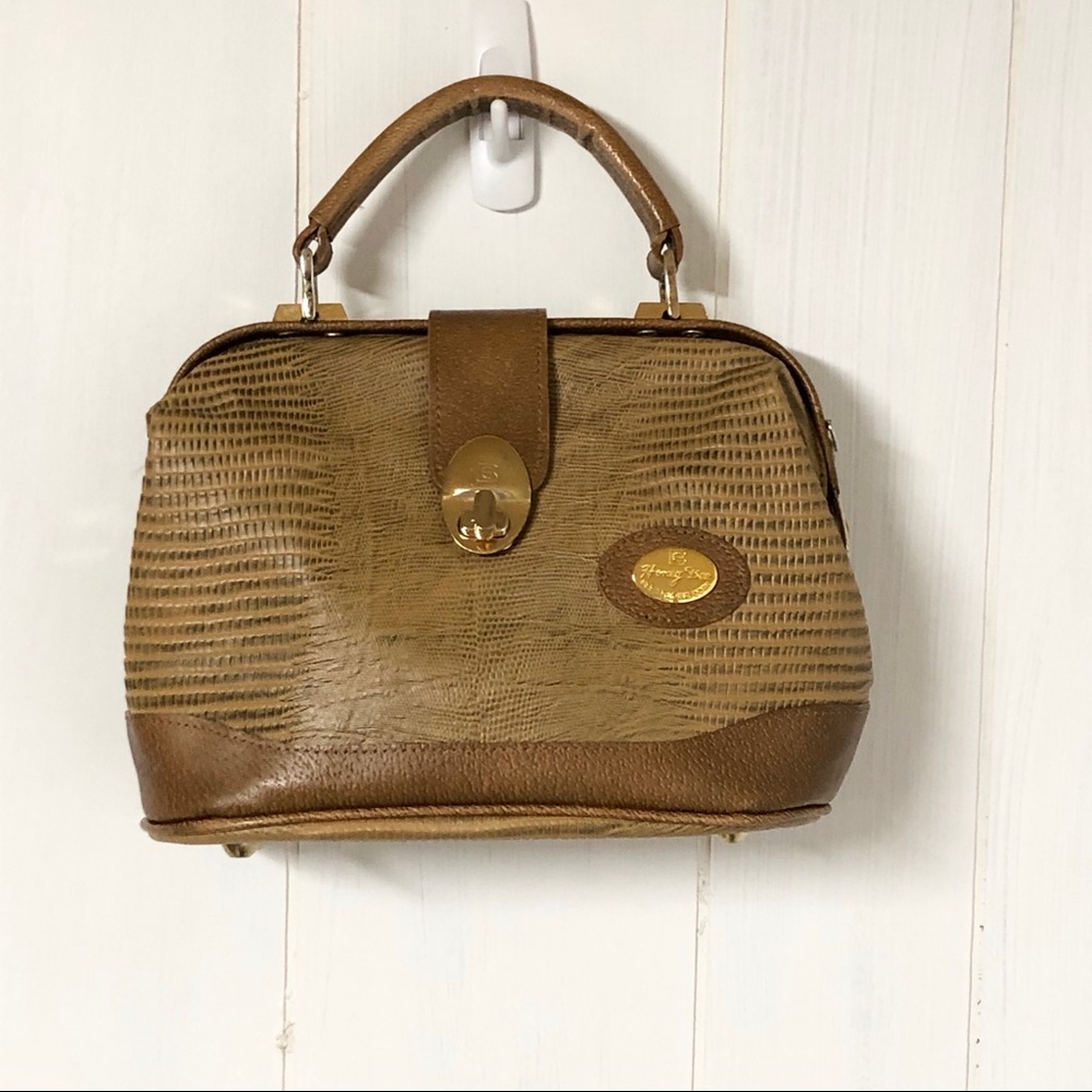 Vintage Tan Faux Croc Top Handle Bag/ Purse